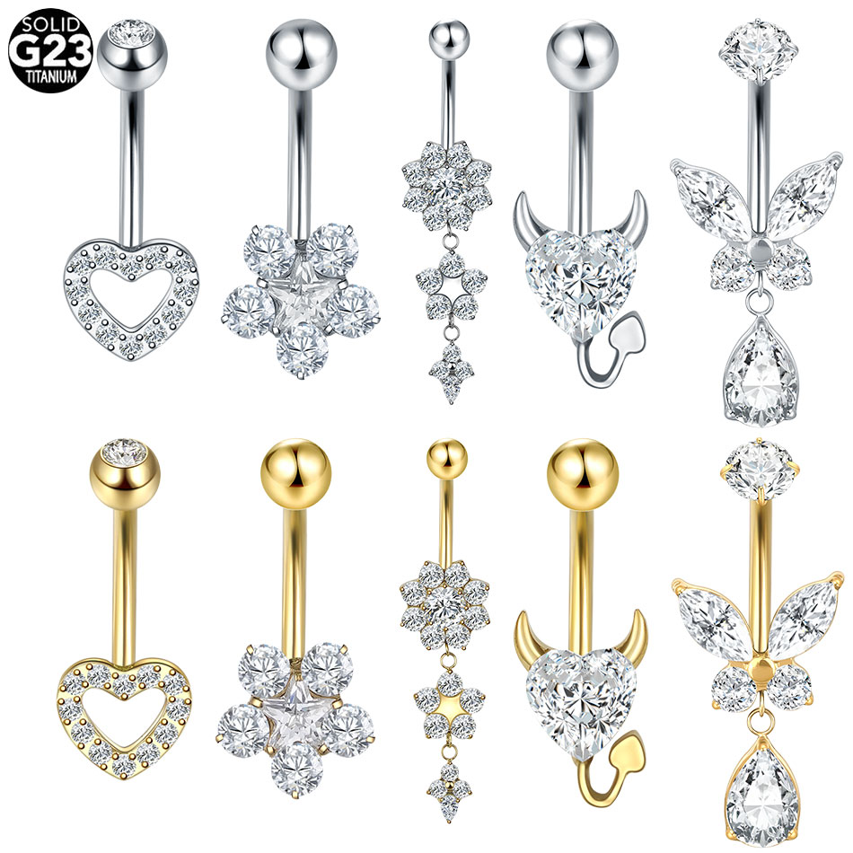 Belly Bar Titanium - 1/5 шт. титановое сердце CZ пупок
