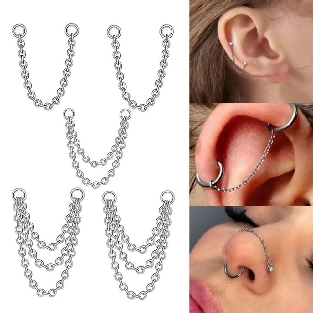 Body Jewelry Titanium - Титановая цепочка для носа, трехслойная, двойная,