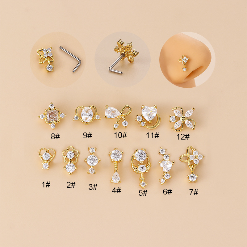 Body Jewelry Nose Studs - Серьга-гвоздик для носа L-образной формы с