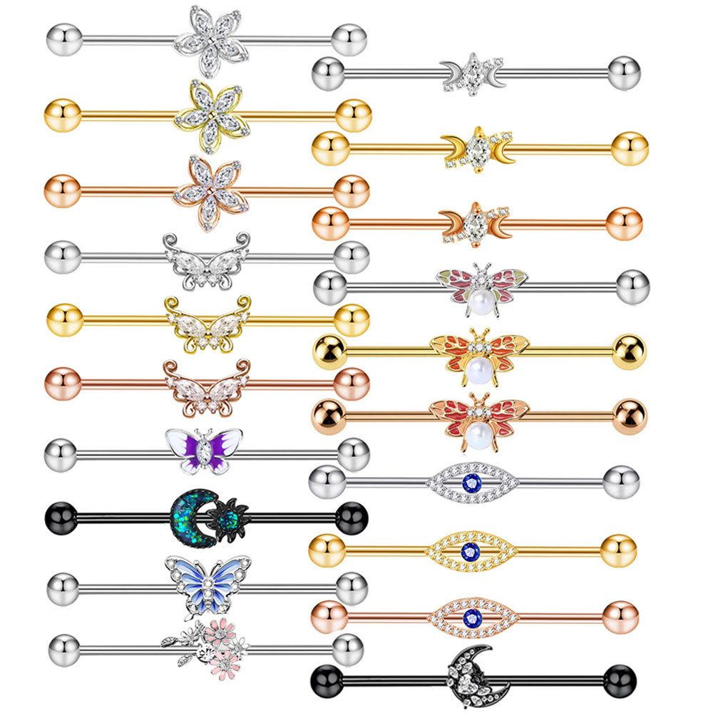 Body Jewelry Barbell - Серьги-бабочки CZ для женщин, из нержавеющей
