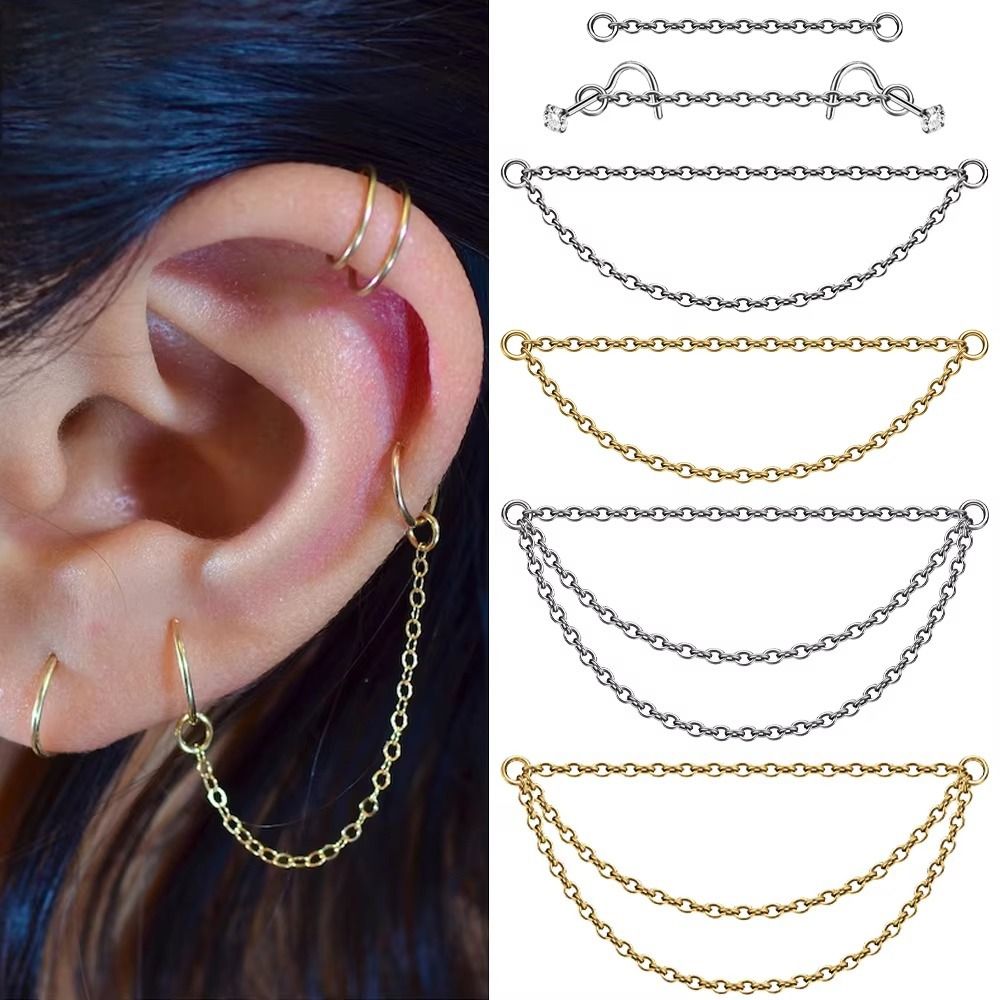 Body Jewelry Nose Studs - Модная титановая цепочка для носа, двойная